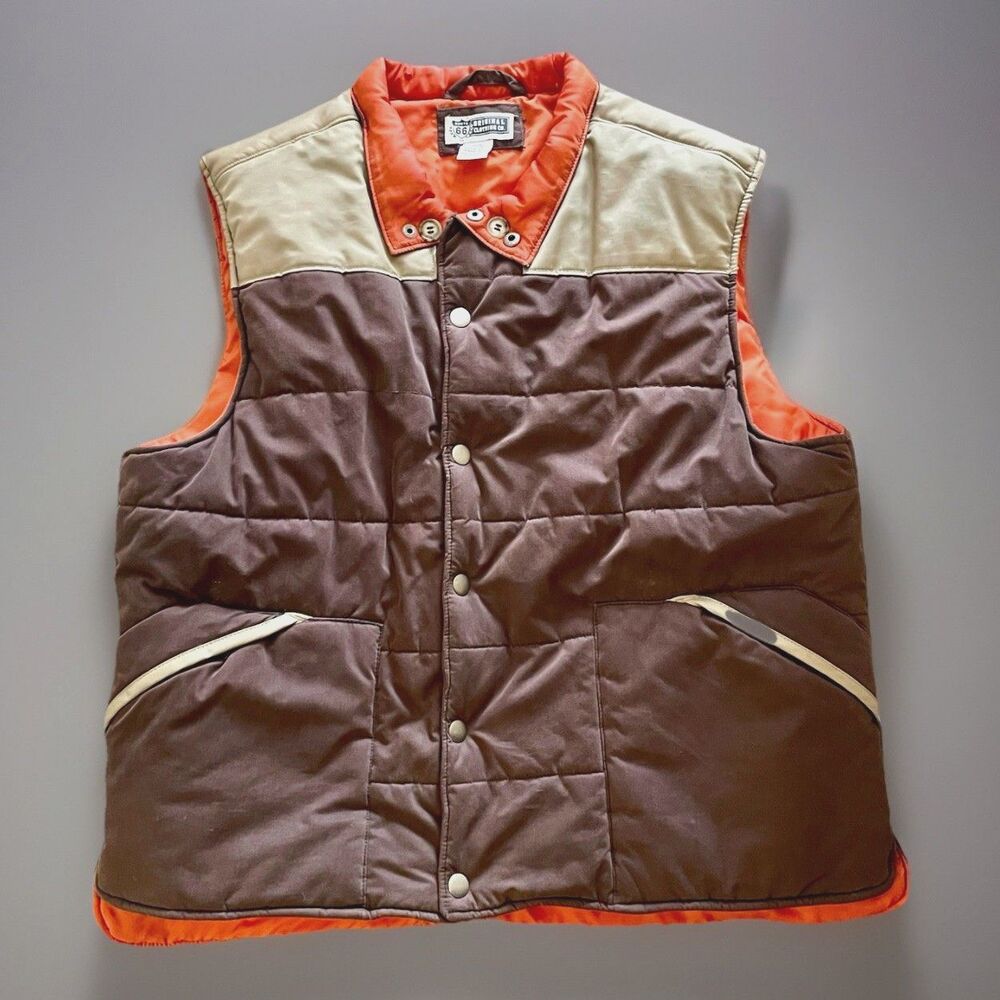 Vintage Route 66 Mens Down Filled Puffer Vest Size L Colorblock Western